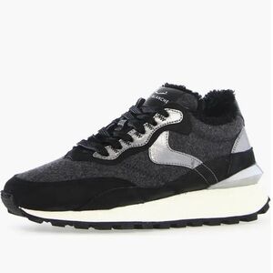 NWT VOILE BLANCHE QWARK HYPE Fur Suede And Felt Sneaker BLACK-CHARCOAL GREY